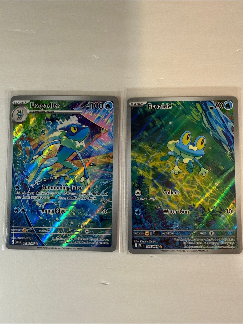 Pokemon Frogadier & Froakie Holographic Card Duo - Blue & Green